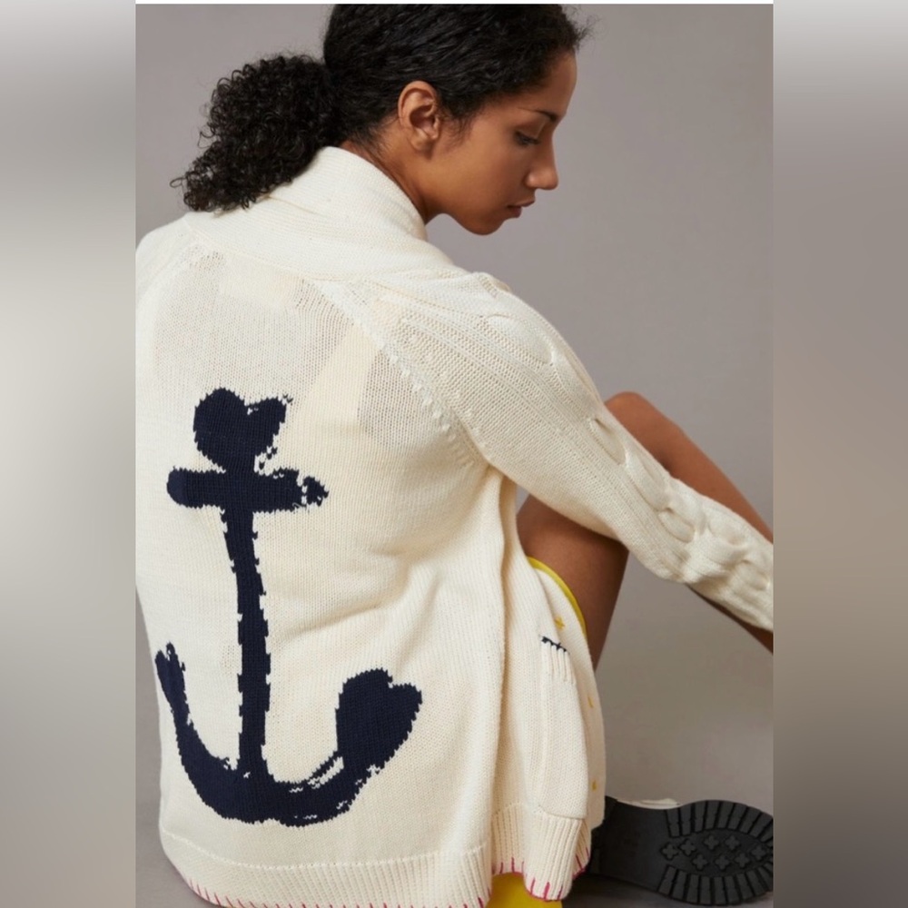 Kerri Rosenthal Anchors Away cotton/cashmere cardigan, size S, NWOT